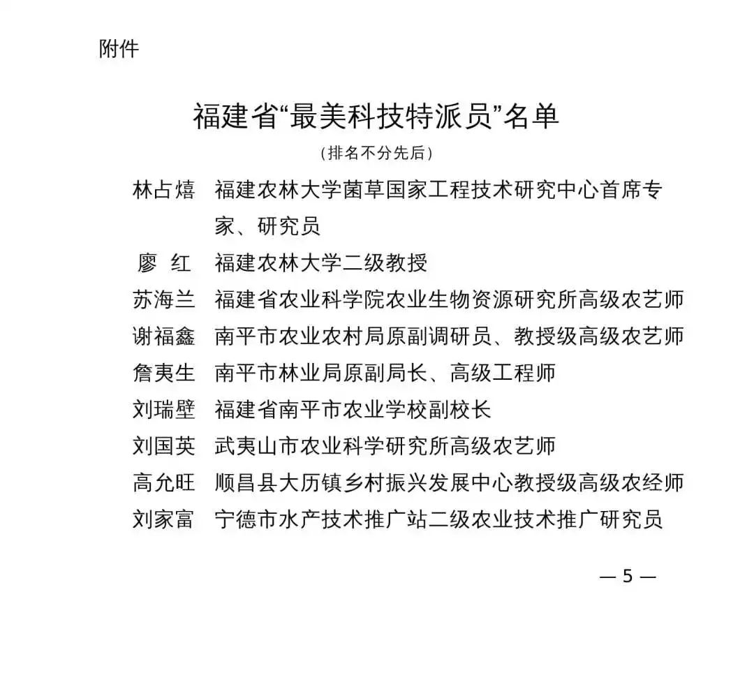 福建省“最美科技特派员”名单公布